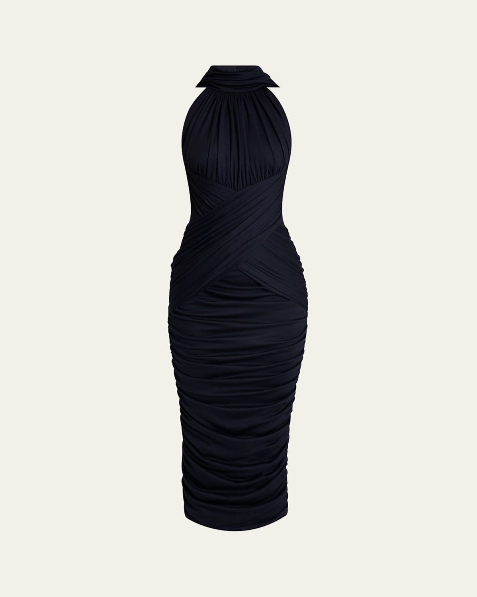 Pleated Jersey Halter Dress
